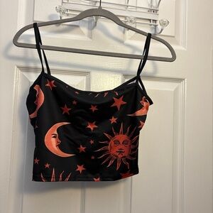 Black and Red Celestial Print Women's Crop Top